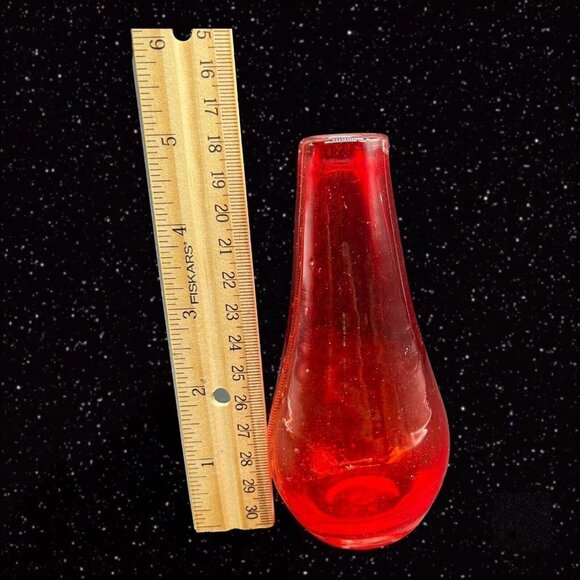 Studio Art Glass Red Controlled Bubble Small Bud Vase 5”T 1”W - Picture 4 of 9